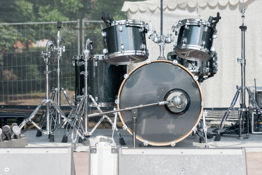the drum set on the concert stage