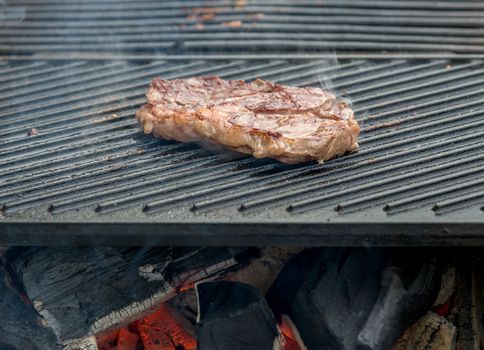 Two t-bone florentine beef steaks on the grill