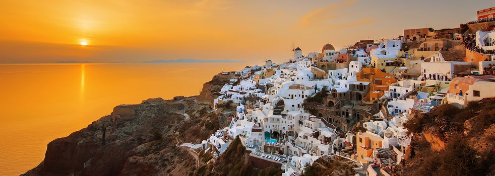 Oia at sunset, panoramic view, Santorini