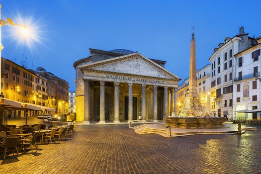 Pantheon by night, Rome, Italy, Europe