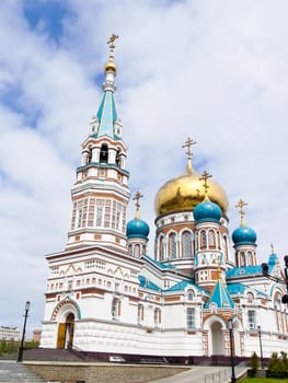 Church with the Golden domes against the sky