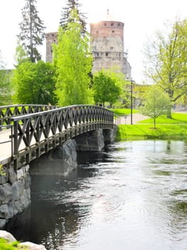 the bridge across the river to an ancient castle