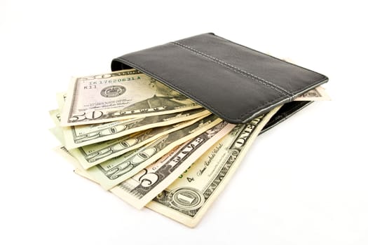 dollars in wallet, isolated on white background