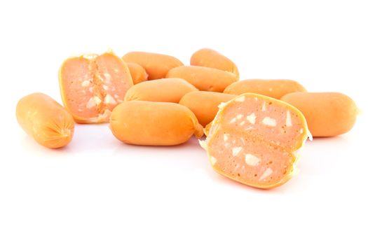 Smoked Sausages isolated on a white background 