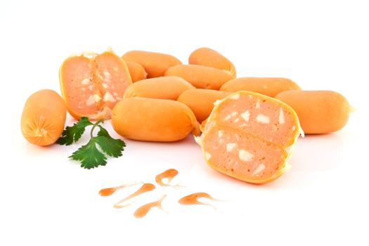 Smoked Sausages isolated on a white background 