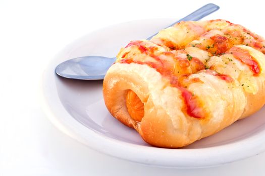 sausage bread thai bakery on plate and spoon