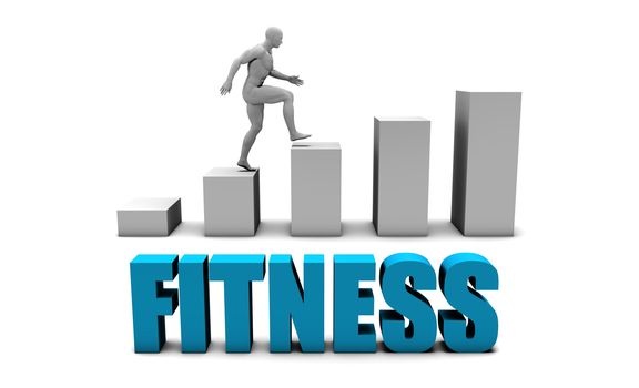 Fitness 3D Concept  in Blue with Bar Chart Graph
