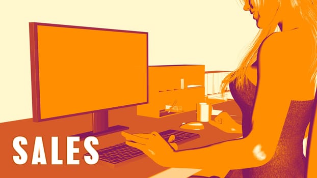  Sales Concept Course with Woman Looking at Computer