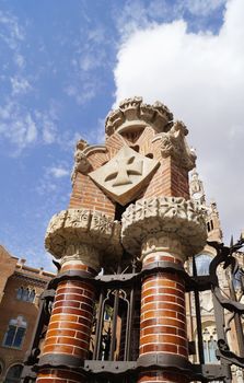 BARCELONA, SPAIN - OCTOBER 08, 2015: Details of the entrance of former monastery and hospital, Recinte Modernista de Sant Pau in Barcelona, Spain