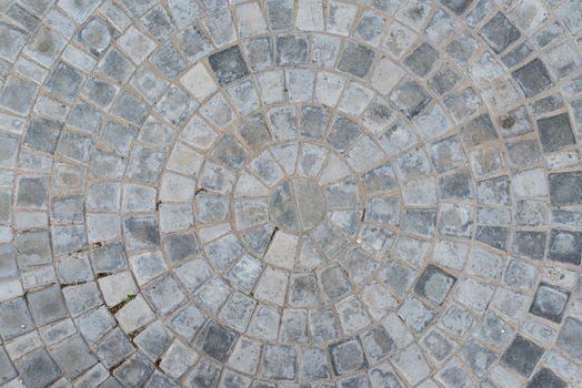 Cobble circular pattern block pavement texture. Top view.