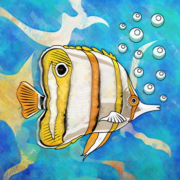 Fish in aquarium. Bright colorful watercolor illustration.