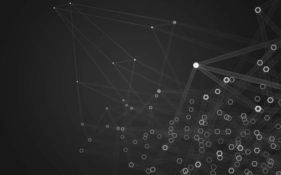 Abstract polygonal space low poly dark background with connecting dots and lines. Connection structure. 3d rendering