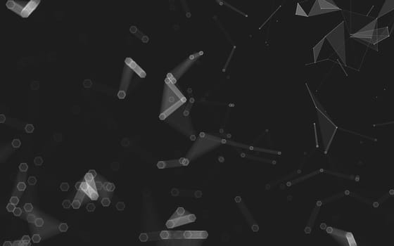 Abstract polygonal space low poly dark background with connecting dots and lines. Connection structure. 3d rendering