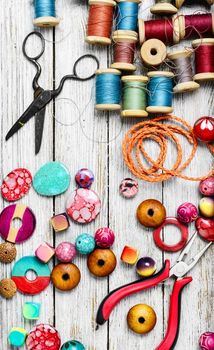 Beads and thread working tools for craft and skill