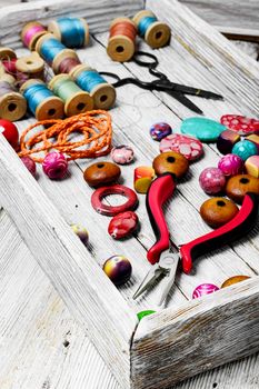 Beads and thread working tools for craft and skill