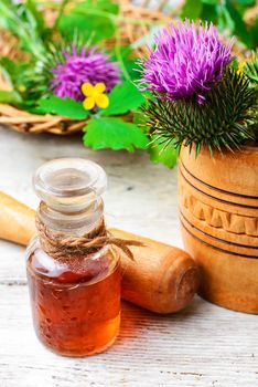 Buds wild plants burdock and burdocks medicinal tincture from it