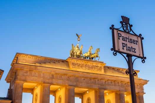 Pariser Platz sign at Berlin's Brandenburg Gate