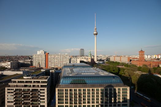 View over Berlin Alexanerplatz with Rotes Rathaus, afternoon