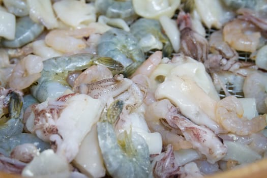 mixed fried fish, with squid, blue fish, chips and lemon