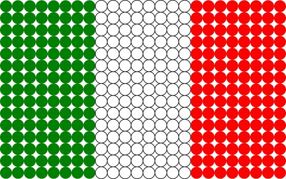 Abstract dotted Italian flag made from small dots.