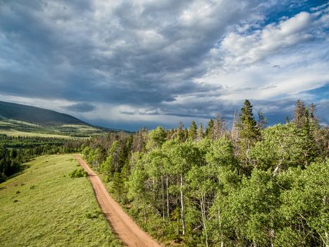 aerial view  of a backcountry road in Rocky Mountains - Sand Creek Road in northern Colorado