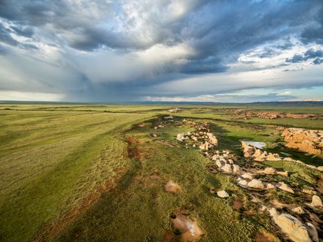 Storm clouds over prairie at Sand Creek National Natural Landmark, Albany County, Wyoming -aerial view