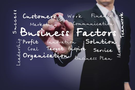 businessman with pen writing on the screen.Business Factors

