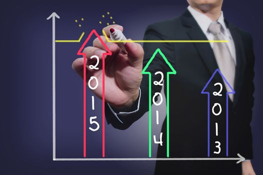 businessman drawing over target achievement graph