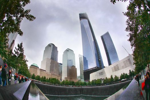 NEW YORK CITY - SEPTEMBER. 9: NYC's 9/11 Memorial at World Trade Center Ground Zero seen on 9 september, 2012. The memorial was dedicated on the 10th anniversary of the Sept. 11, 2001 attacks.