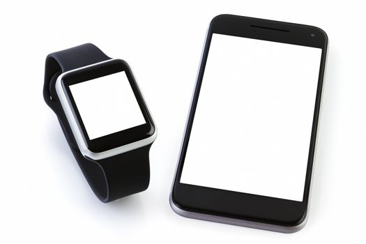 Smart watch sport with SmatPhone on white background