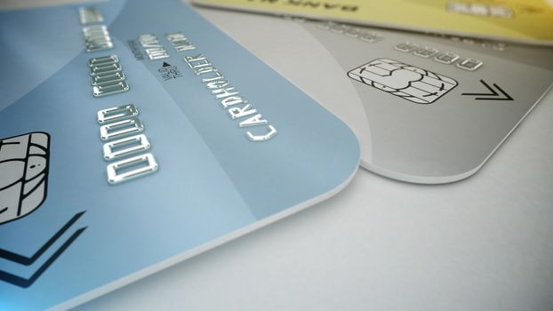3d rendering of Credit cards on white. Shopping concept.