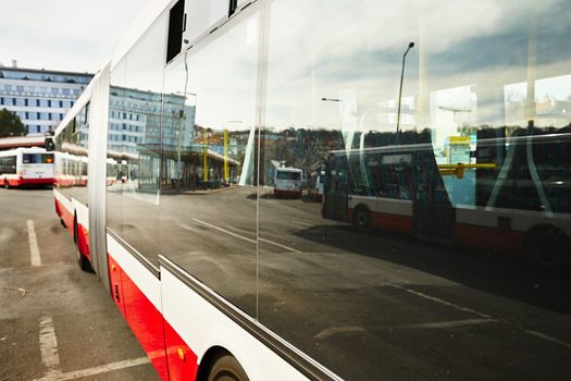 Buses are waiting at the bus station - selective focus