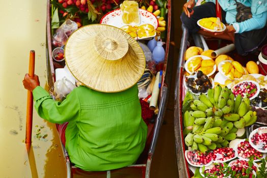 Traditional floating market in Damnoen Saduak near Bangkok