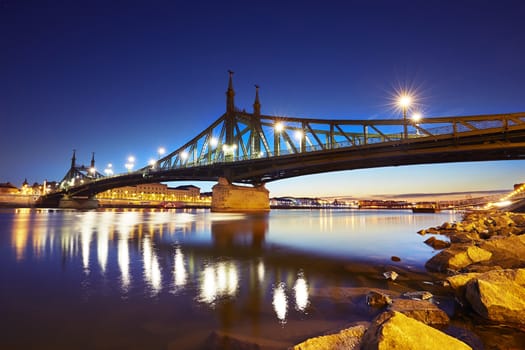 Amazing dawn - Freedom Bridge (Liberty Bridge) in Budapest