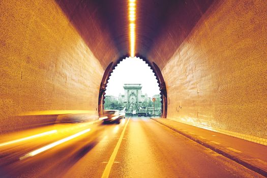 Traffic in urban tunnel - Budapest, Hungary