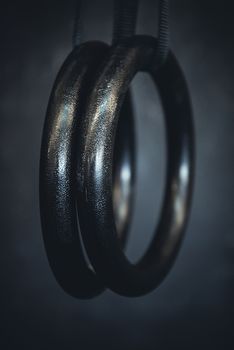Detailed shot of gymnastic rings used in crossfit.