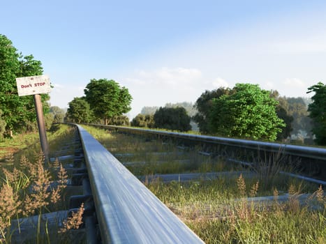 Railway track crossing rural landscape. Travel concept