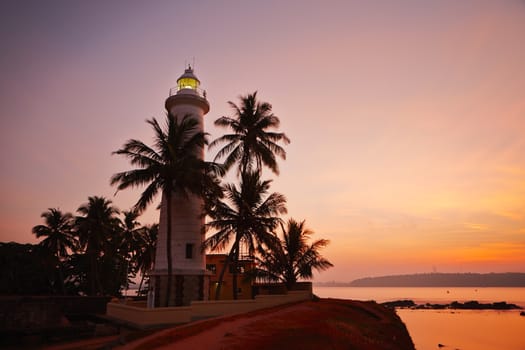 Lighthouse in fort in Galle at sunrise - Sri Lanka 