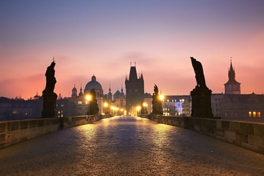 Charles Bridge at the sunrise, Prague, Czech Republic