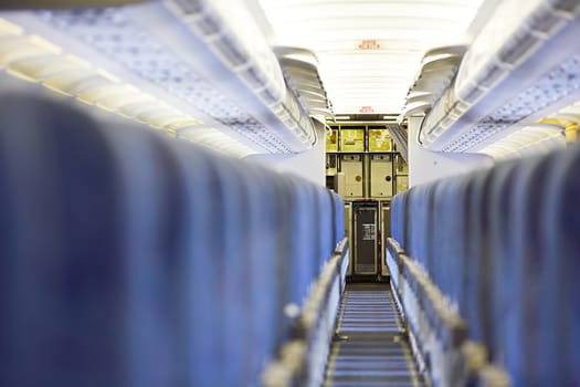 Containers with food in kitchen of the airplane