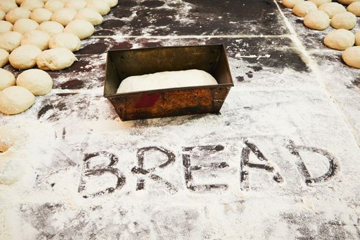 Traditional preparation of bread in the bake shop.