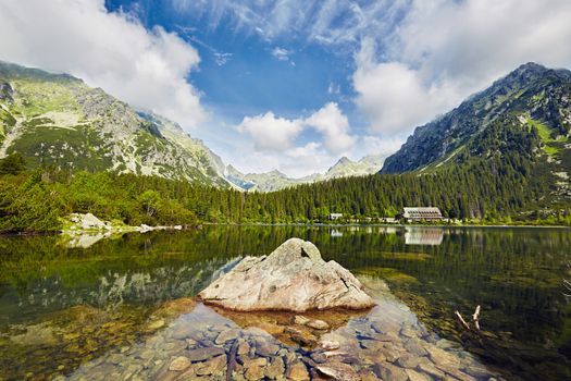 Mountain lake in National Park High Tatras. Popradske pleso, Slovakia