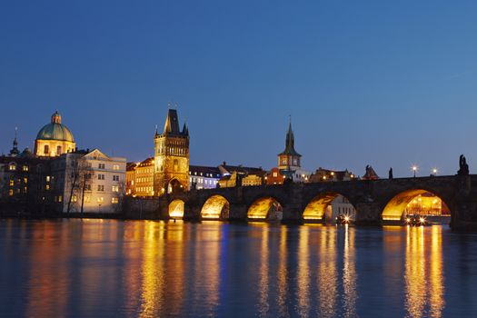 Charles bridge at night - Prague, Czech Republic. 