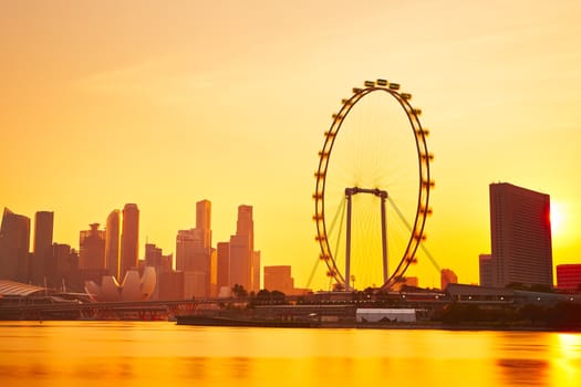 Skyline of Singapore at the golden sunset 