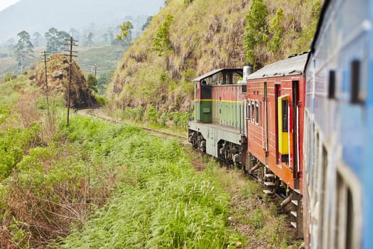 Train in the mountains near Nuwara Eliya in Sri Lanka.