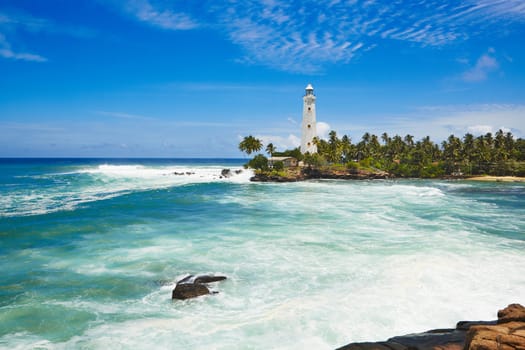 Beautiful white lighthouse in Dondra in south Sri Lanka.