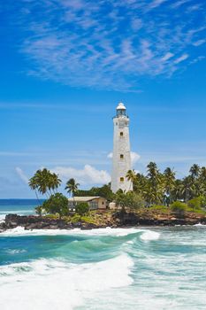 Beautiful white lighthouse in Dondra in south Sri Lanka.