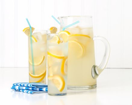 Tall glasses of ice cold homemade lemonade.