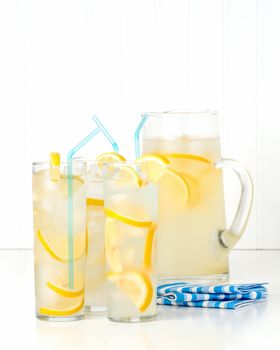 Tall glasses of ice cold homemade lemonade.