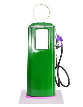 Old green petrol gasoline pump isolate on white background